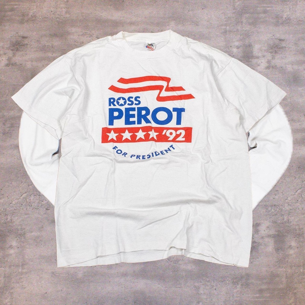 90s Fruit Of The Loom Ross Perot For President Promo Single Stitch White Tee